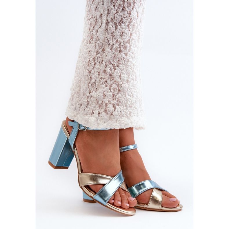 Eco Leather Sandals With Block Heels Blue-Gold Abilica 1