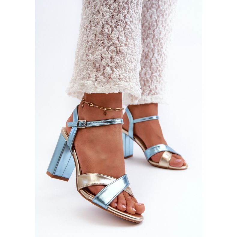 Eco Leather Sandals With Block Heels Blue-Gold Abilica 2