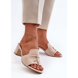 Women's Flip-Flops Made of Eco Suede on the Heel Beige Jemenna 2