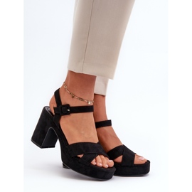 Women's Sandals Made of Eco Suede on a Heel and Platform Black Sakane 1