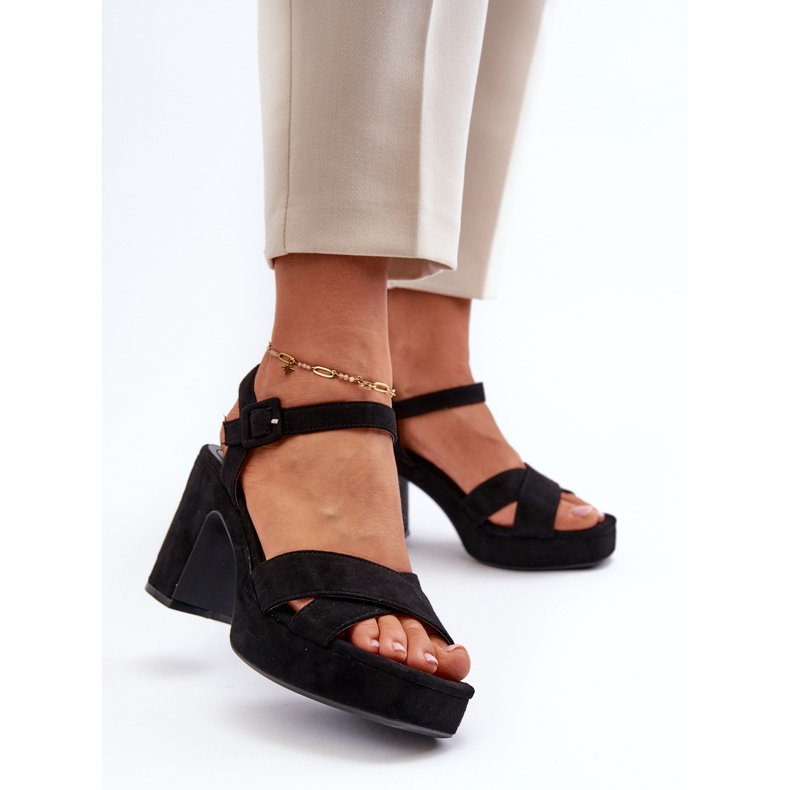 Women's Sandals Made of Eco Suede on a Heel and Platform Black Sakane 2