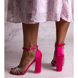 Dark pink shiny Zrinka block heel sandals 1