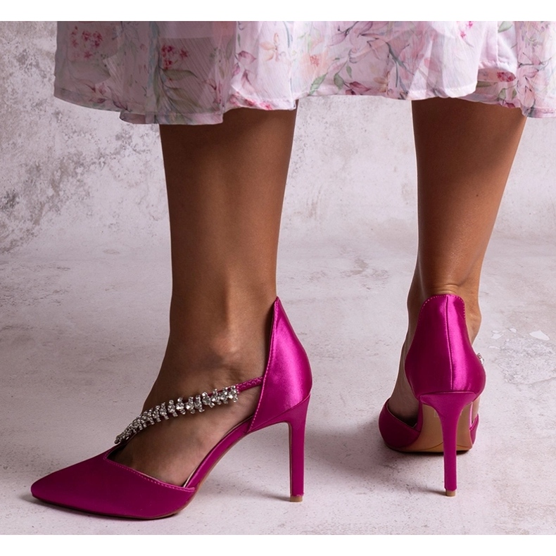 Sayida Sequin Stiletto Heel Pumps with Decorative Strap pink 1