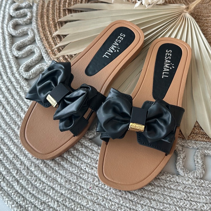 Women's Flip-Flops With Bow Black Rivarina 1