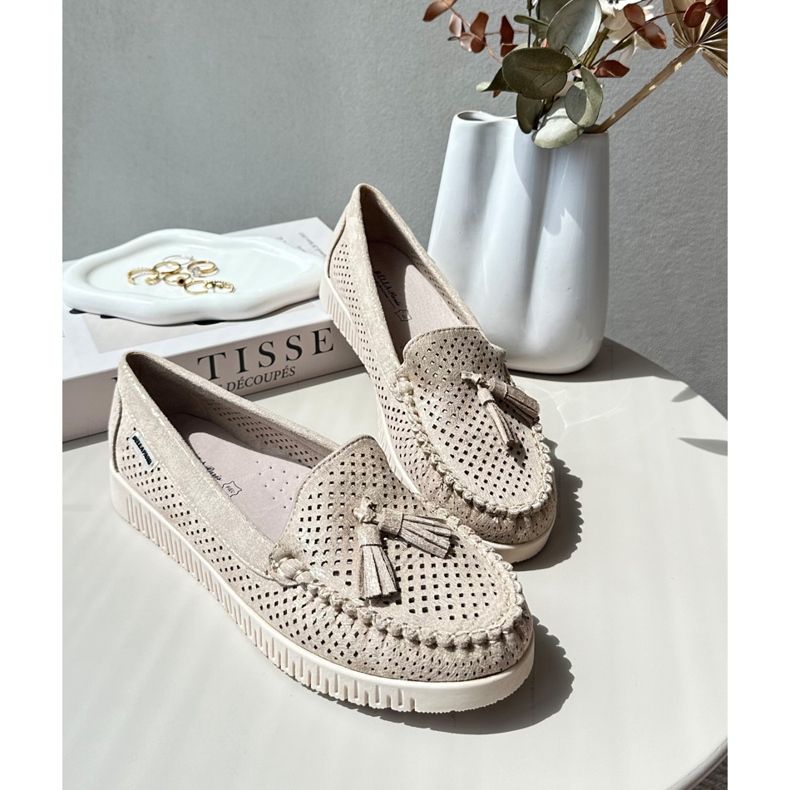 Women's Openwork Moccasins Made of Eco Suede, Golden Tinami 1