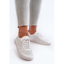Leather Women's Sneakers With Openwork Pattern White Ilvima 2