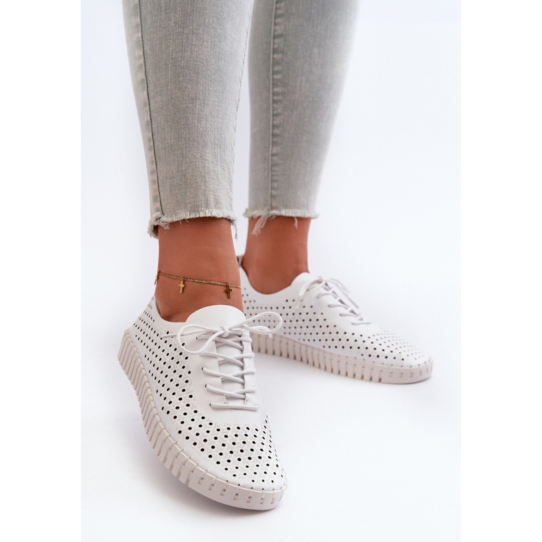Leather Women's Sneakers With Openwork Pattern White Ilvima 2