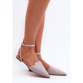 Lace-up Eco Suede Ballerinas With Pointed Toes Gray Ellesara grey 1