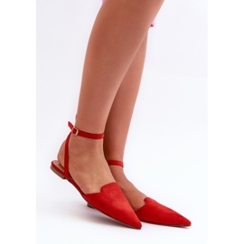 Laced Eco Suede Ballerinas With Pointed Toes Red Ellesara 1