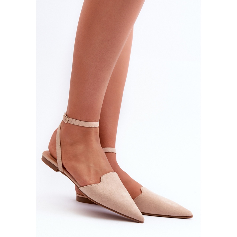 Laced Eco Suede Ballerinas With Pointed Toes Beige Ellesara 2