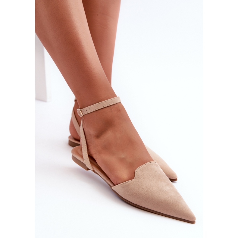 Laced Eco Suede Ballerinas With Pointed Toes Beige Ellesara 1