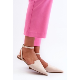 Laced Eco Suede Ballerinas With Pointed Toes Light Beige Ellesara 2