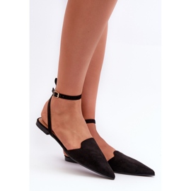 Laced Eco Suede Ballerinas With Pointed Toes Black Ellesara 1
