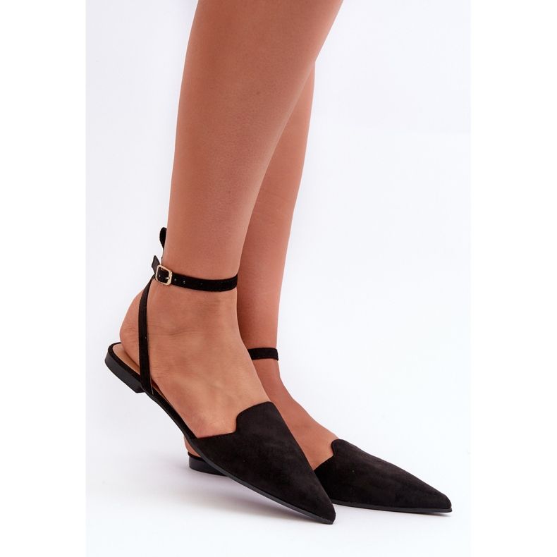 Laced Eco Suede Ballerinas With Pointed Toes Black Ellesara 1