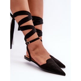 Laced Eco Suede Ballerinas With Pointed Toes Black Ellesara 2