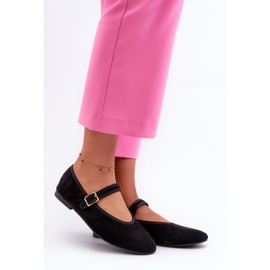Anlofi Black Suede Buckle Ballerinas 1