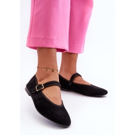 Anlofi Black Suede Buckle Ballerinas 2
