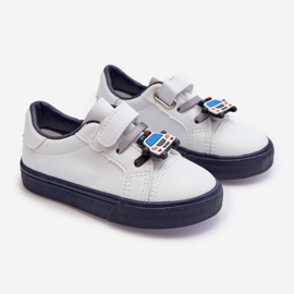 Pennyn White and Navy Blue Children's Sneakers with Pin 1
