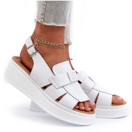 Evento White Vivitellia Women's Leather Sandals On A Platform And Wedge 4