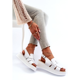 Evento White Vivitellia Women's Leather Sandals On A Platform And Wedge 3