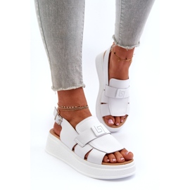 Evento White Vivitellia Women's Leather Sandals On A Platform And Wedge 2