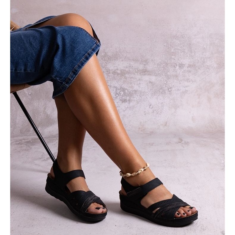Areja black low wedge sandals 1