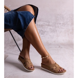 Brown lightweight low-heeled flip-flops by Mifsuda 1