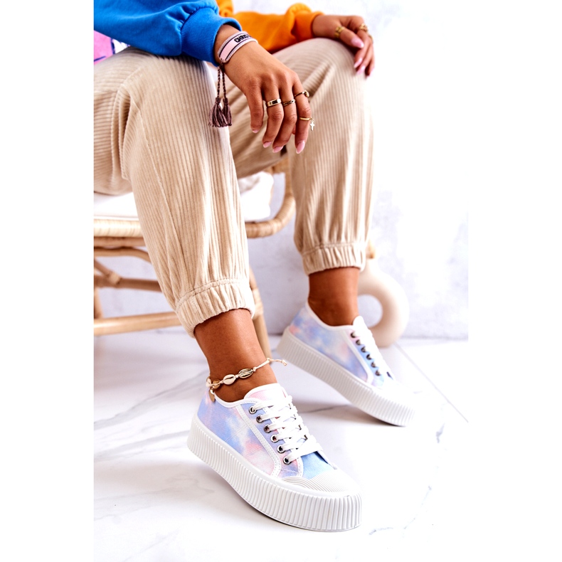 Low women's sneakers on the blue-pink platform multicolored 4