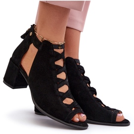 Suede Women's High Heel Sandals Maciejka 06456-01 Black 8 Suede Women's High Heel Sandals Maciejka 06456-01 Black 8