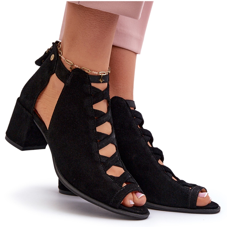 Suede Women's High Heel Sandals Maciejka 06456-01 Black 8 Suede Women's High Heel Sandals Maciejka 06456-01 Black 8