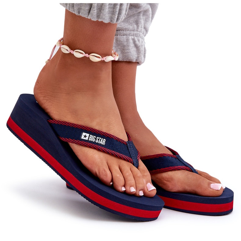 Women's Wedge Flip-Flops Big Star NN274A725 Navy Blue 6