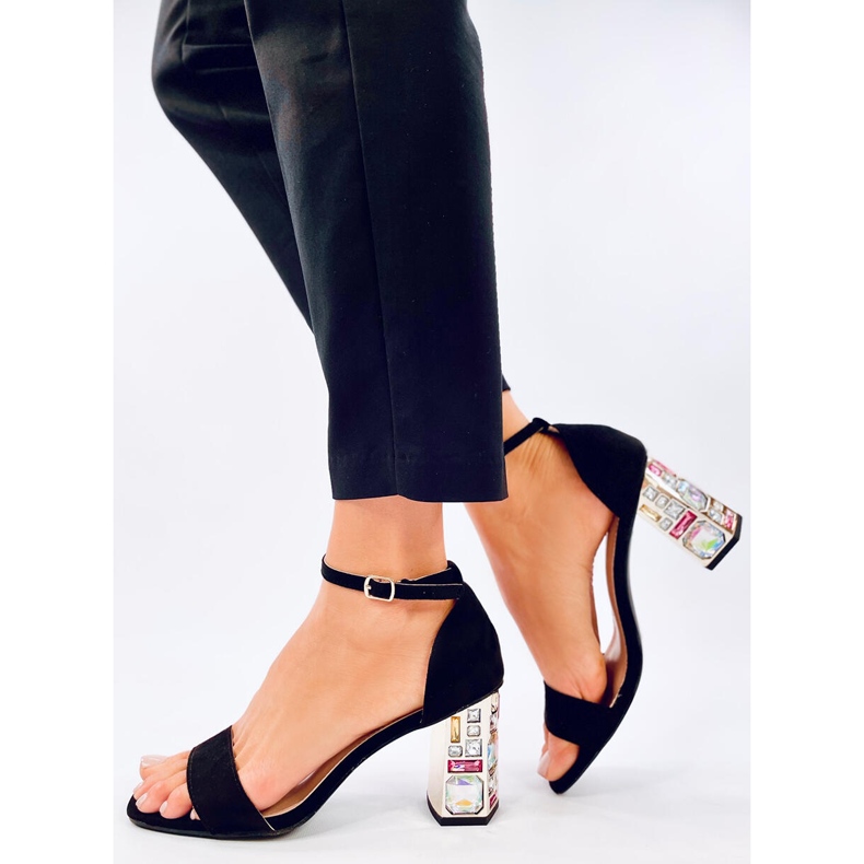 Whitneys Black high-heeled sandals with stones 1