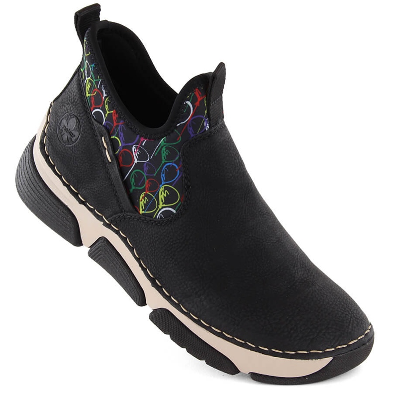 Comfortable women's slip-on ankle boots black Rieker 45957-00 1