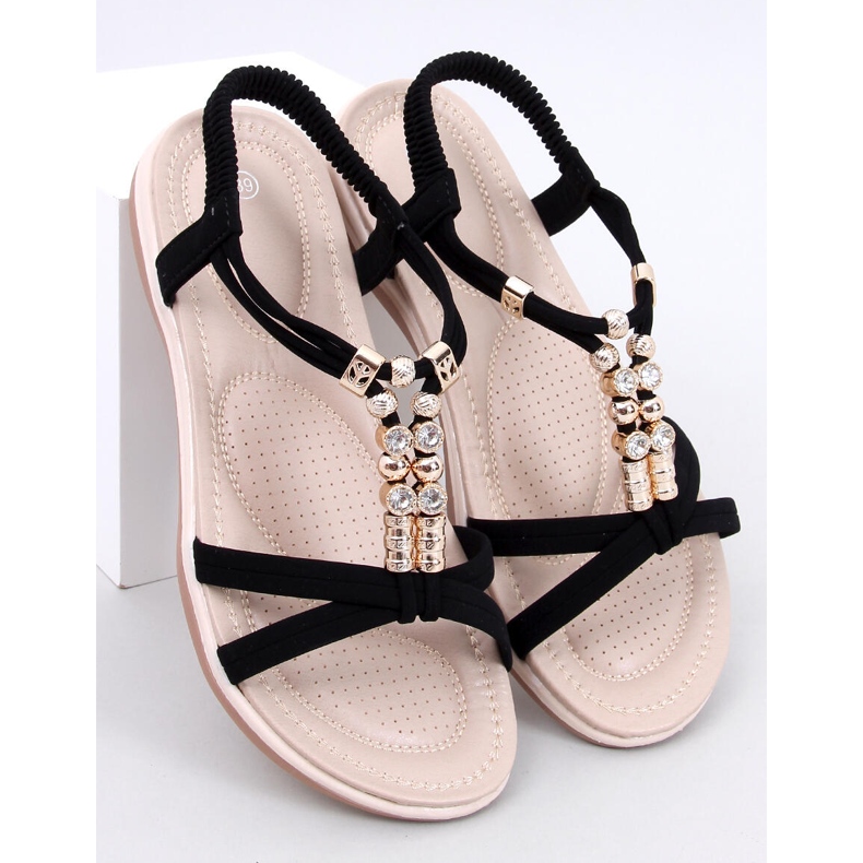 Haezz Black sandals with decorative zircons 1