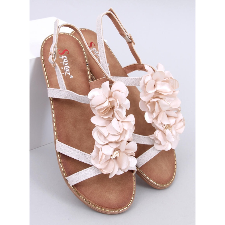 Amaur Beige sandals with delicate flowers 1
