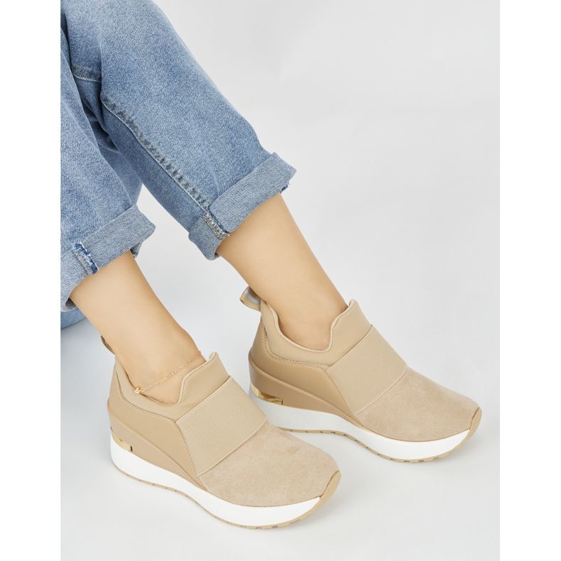 Beige suede wedge sneakers 1