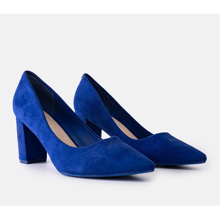 Navy blue suede pumps with a block heel by Laitina 1