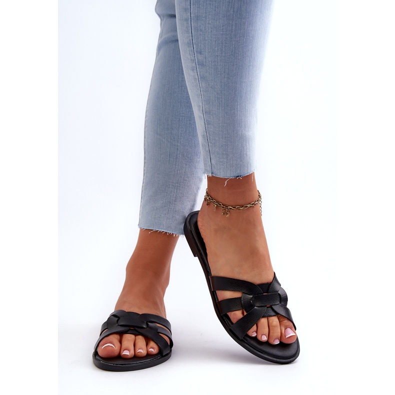 Evento Women's flat-high-heeled Eco-leather slippers black 3