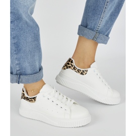 White women's sneakers with a leopard print element 2