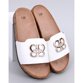 Ibanei White cork slippers with rhinestones 1