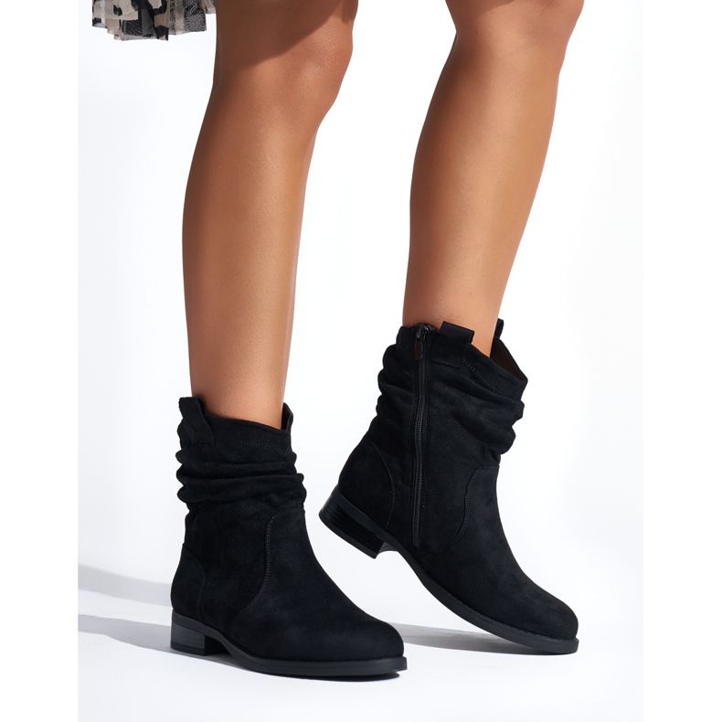 Suede black ankle boots with ruffles 1