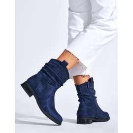 Suede navy blue flat ankle boots 1