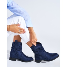 Navy Blue Suede Flat Ankle Boots Fashionable Shoes