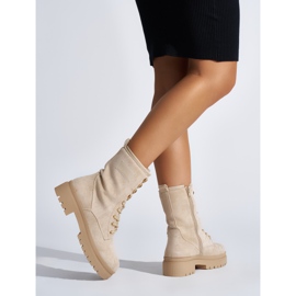 Beige lace-up women's ankle boots 2