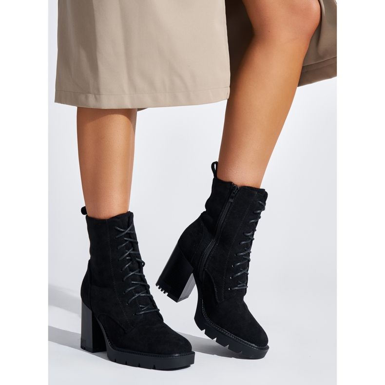 Black suede lace-up ankle boots 1