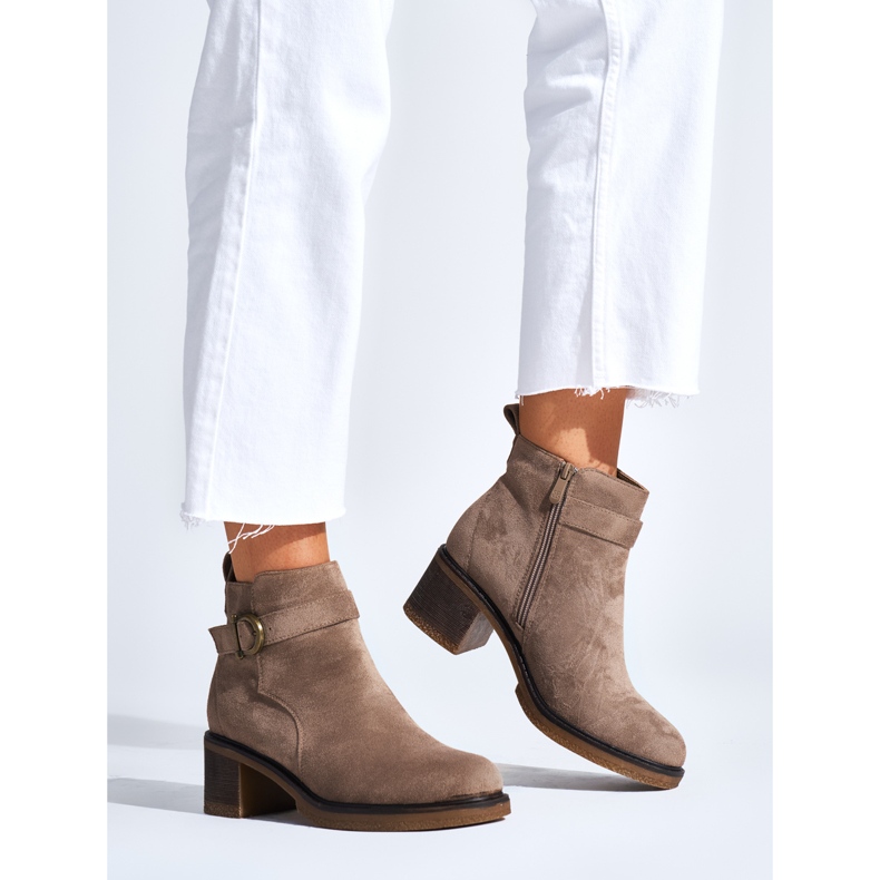 Beige suede ankle boots with a block heel 1