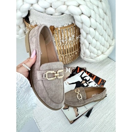 Women's Suede Moccasins with a Flat Heel, Dark Beige Misal 1