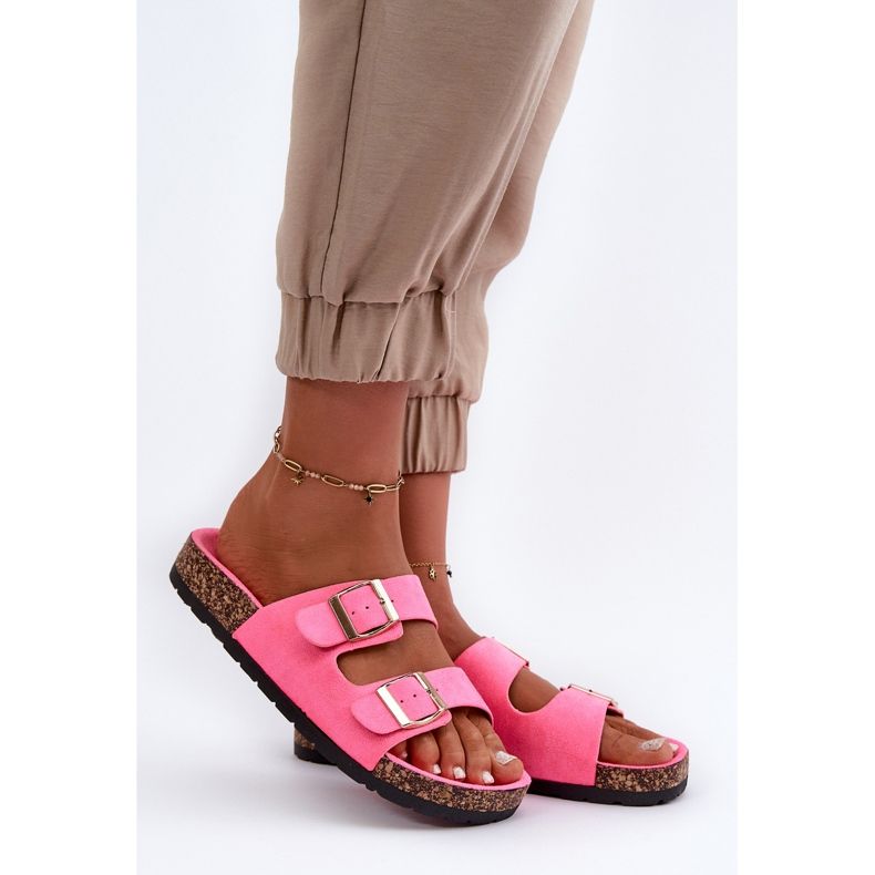 Women's Slip-On Flip-Flops With Cork Sole Neon Pink Cortina 1