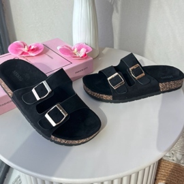 Women's Slip-on Sandals On Cork Soles Black Cortina 1