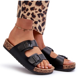 Evento Women's Flip-Flops on a Cork Platform with Buckles, Black Klinesta 4